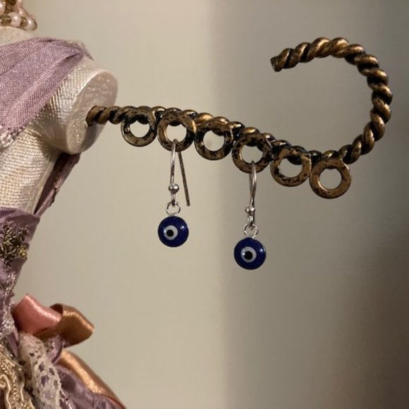 NWOT - Tomas Navy Blue and White Evil Eye Sterling Silver Dangle Earrings - Picture 5 of 7